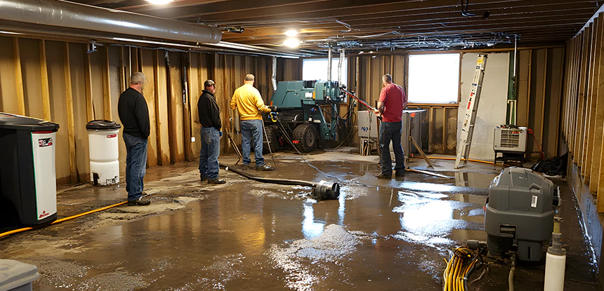 Cleaning Sewage From Basement Floor in Stone Mountain